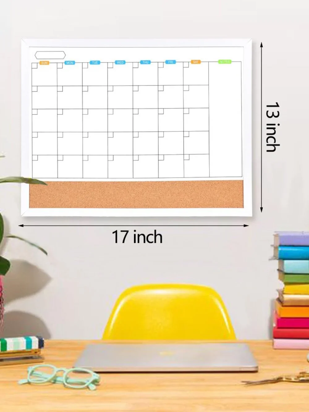 Monthly Whiteboard Calendar with Cork Board for Wall, 17